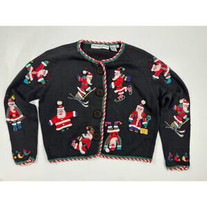 Vintage Michael Simon Christmas Sweater Womens Medium Cardigan Santa Claus